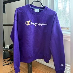 Champion Purple Crewneck Sweatshirt Star Logo Sleeve Patch Size Small